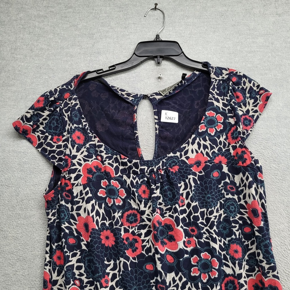 Guess Women Dress Large Blue Floral Shift Shrot Sleeve Scoop Neck - Picture 4 of 9